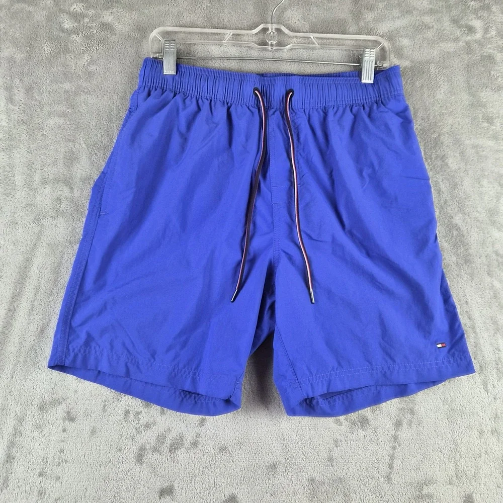 Tommy Hilfiger Swim Trunks Mens Medium Blue Drawstring‎ Mesh Lined Beach NWOT